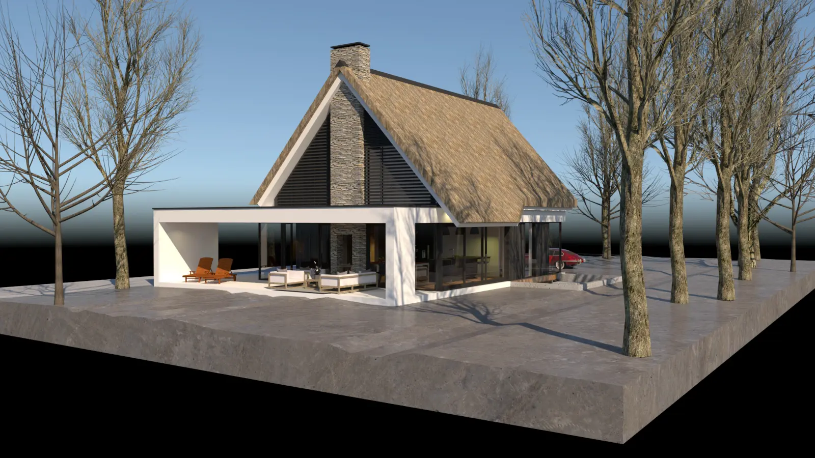 Moderne rietenkap villa in Blaricummermeent - resultaat na succesvolle VOP-procedure